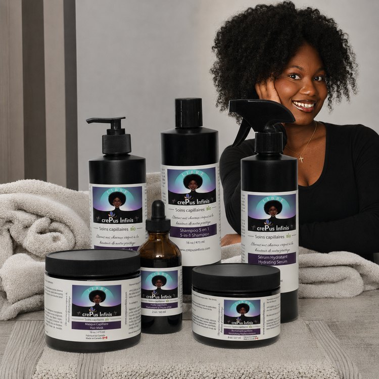 Gamme complète LIBRE crePus Infinis — soins capillaires bio pour cheveux crépus 3A-4C