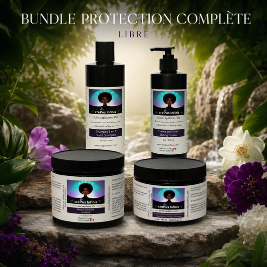 Bundle LIBRE Protection Complète crePus Infinis — Shampoo + Masque + Crème Coiffante + Pommade bio cheveux crépus