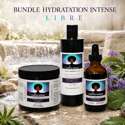 Bundle LIBRE Hydratation Intense crePus Infinis — Shampoo 5-en-1 + Masque Capillaire + Huile de Traitement bio cheveux crépus